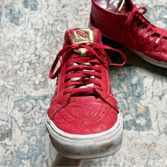 Vans Sk8 Hi Red & Gold Tongue Leather Shoes - Picture 4 of 9